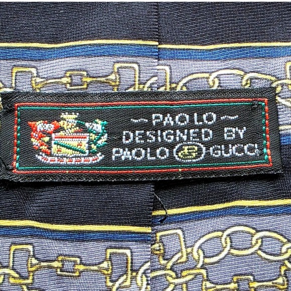 Tie Paolo Gucci Necktie Black Gold Chain Stripe Patterned Business Career - Picture 4 of 7